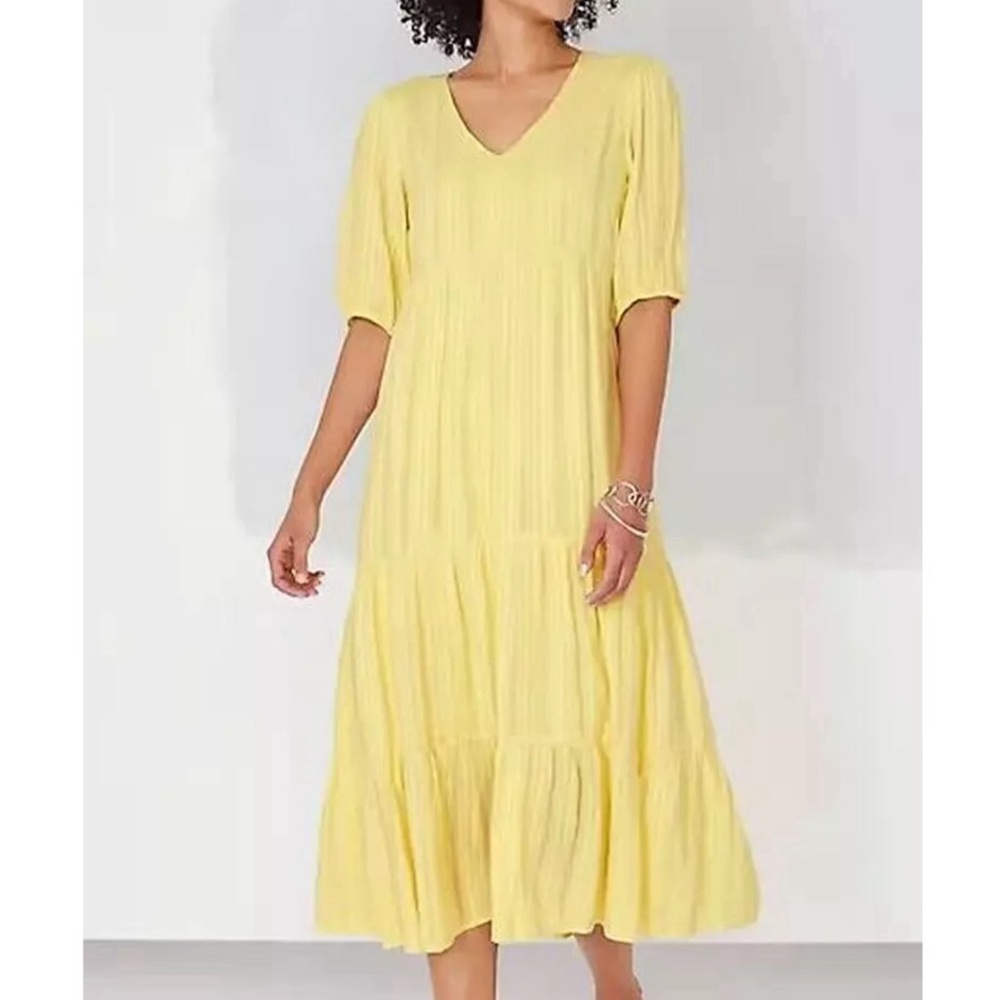 J. Jill Tiered Embroidered Puff Sleeve Midi Dress